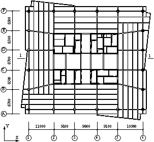 Figure 22 Standard plane layout of the 18-story building (Unit: mm)