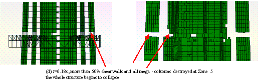 Figure 13 Collapse process of Shanghai Tower subjected to El-Centro in X direction 