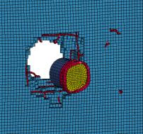 Figure 10 Comparison between the simulation and the experimental result of the engine impact (v = 215 m/s)