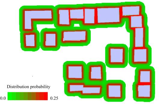 Fig. 6 Distribution probabilities of falling objects in the selected community area
