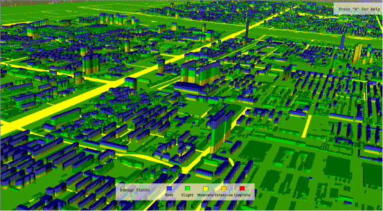 Fig. 12 Seismic damage states in a virtual city (different colors represent different damage