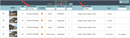 Fig. 9. The cross searching with address and seismic damage level