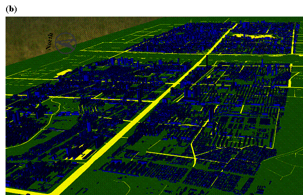 Fig. 5 Case study region, downtown Taiyuan City, China: a The region (Source: Google maps), b 3D sketch