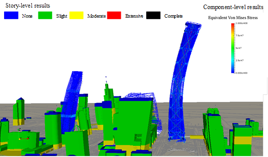 (b) Damage states of Beijing CBD by using the LOD 2C3 hybrid visualization