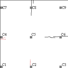 Crack patterns at top and bottom surfaces of the slab: (a) top surface cracks at IC; (b) top surface cracks at FPL; (c) top surface cracks at final stage; (d) bottom surface cracks at final stage.