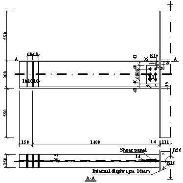 Dimensions of test specimens subjected to cyclic loading (unit: mm)