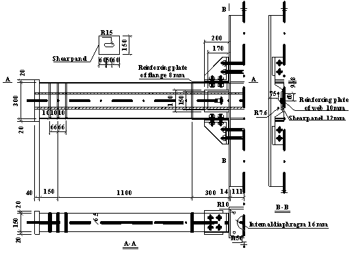 Dimensions of test specimens subjected to cyclic loading (unit: mm)