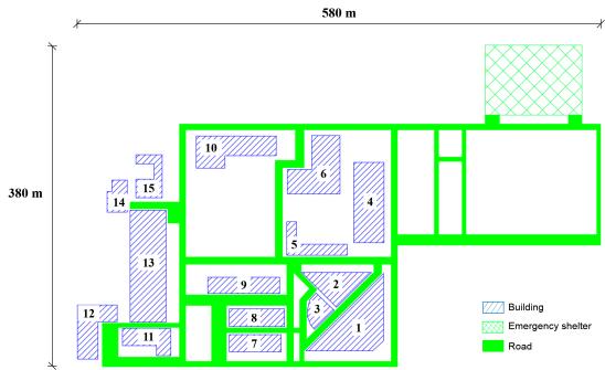 Schematic diagram of the evacuation area